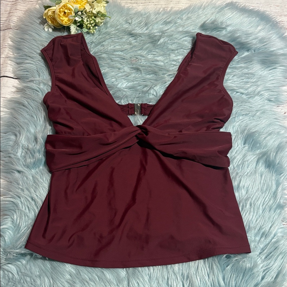Cupshe Burgundy Twist Front Swim Top sz L